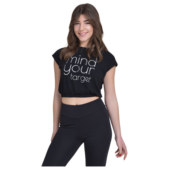 Target Γυναικεία κοντομάνικη μπλούζα Crop Top Dropped Shoulder Single Jersey "Mind"
